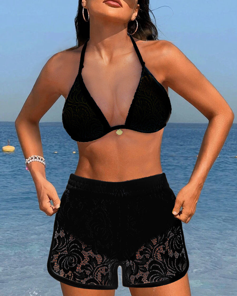 Stacy Elegant Solid Lace Bikini Set