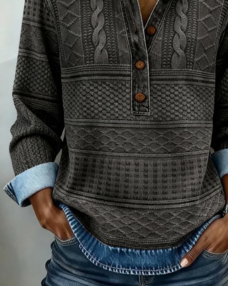 Charlotte Trendy Sweatshirt with Half Button and Collar