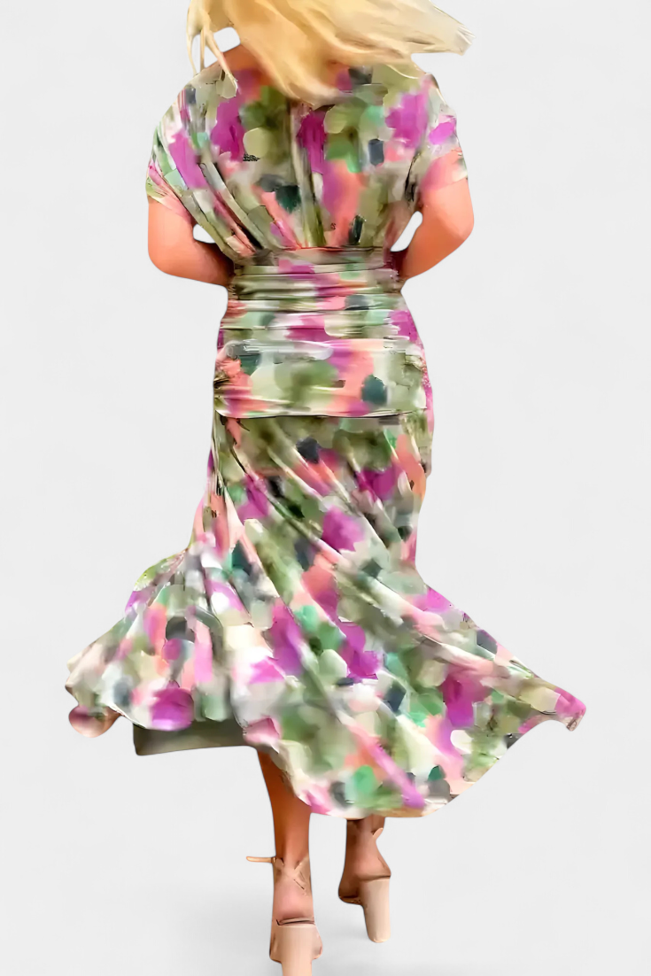 Bella Long Floral V-Neck Dress