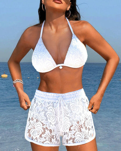 Stacy Elegant Solid Lace Bikini Set