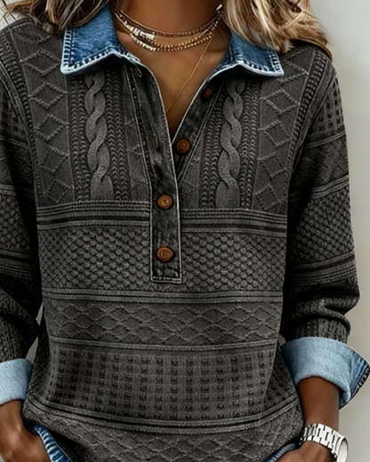 Charlotte Trendy Sweatshirt with Half Button and Collar