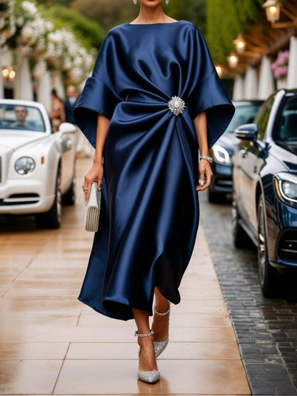 Elena Luxe Shimmer Satin Long Dress