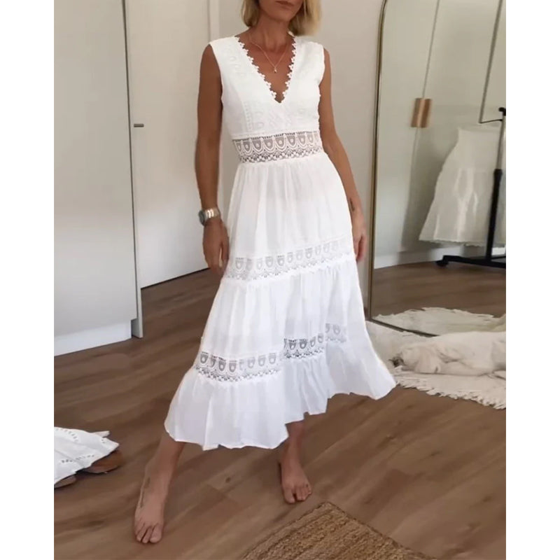 Charlotte Handcrafted Lace Dress with V-Neckline