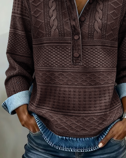 Charlotte Trendy Sweatshirt with Half Button and Collar