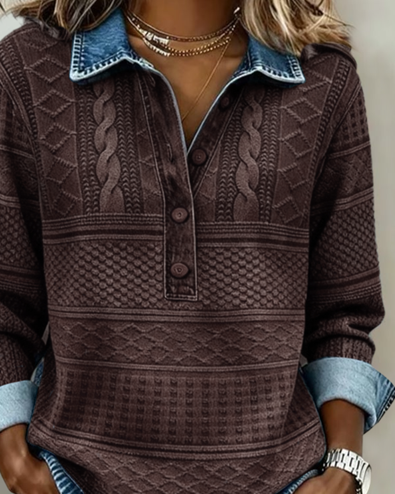 Charlotte Trendy Sweatshirt with Half Button and Collar