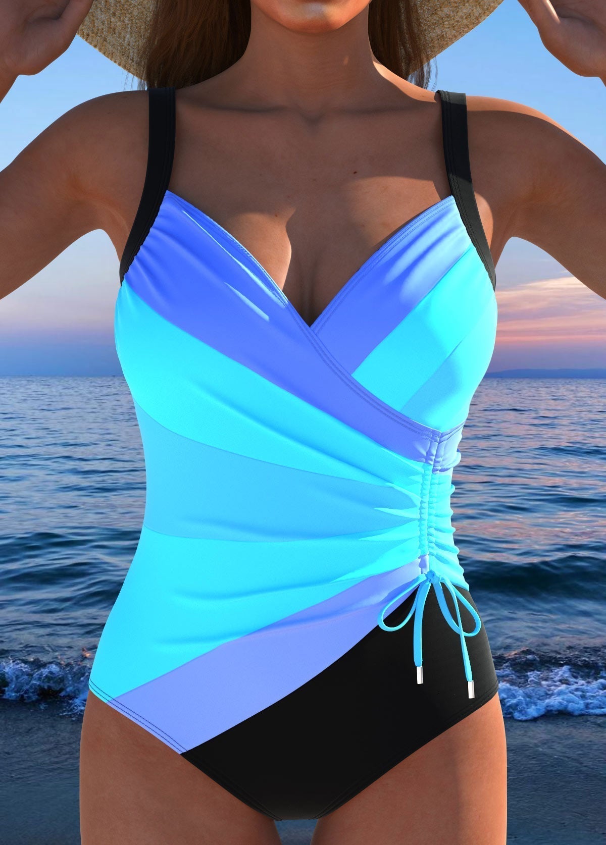 Susan Luxe Surplice Swimsuit with Colorful Print