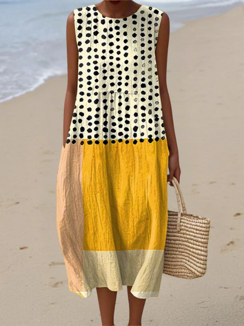 Leah Polka Colourblock Midi Dress