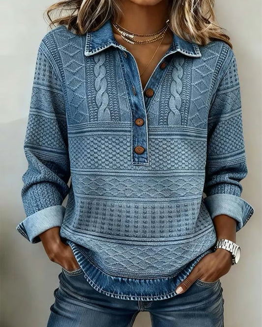 Charlotte Trendy Sweatshirt with Half Button and Collar