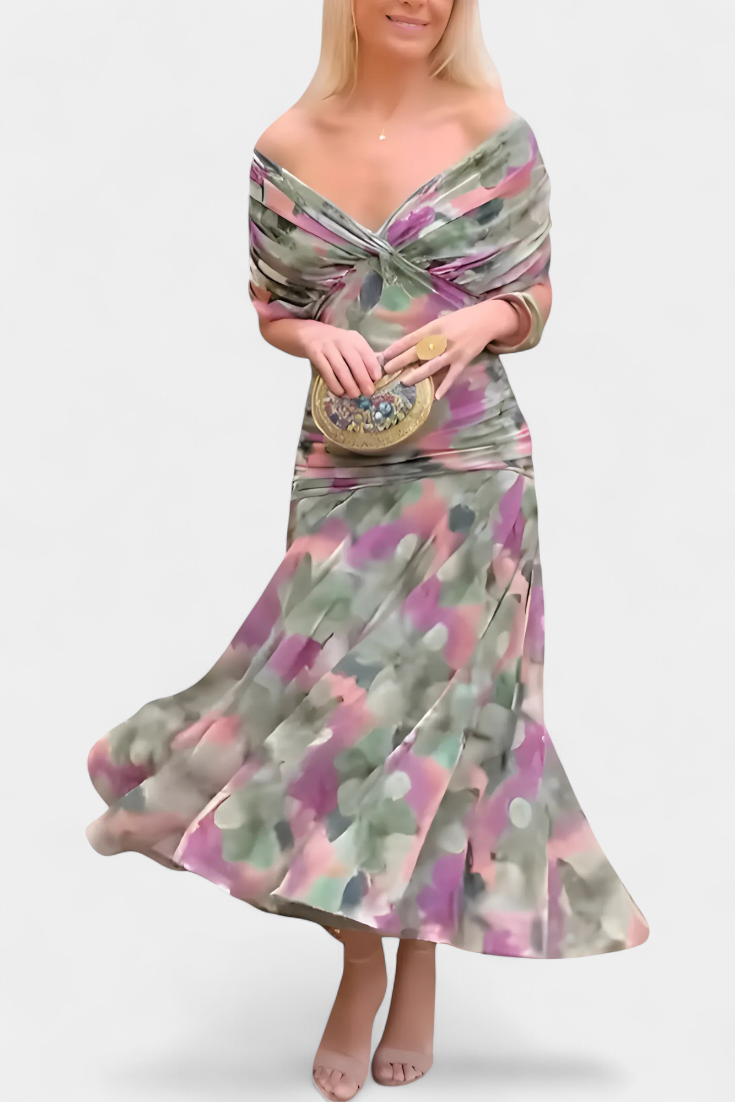 Bella Long Floral V-Neck Dress