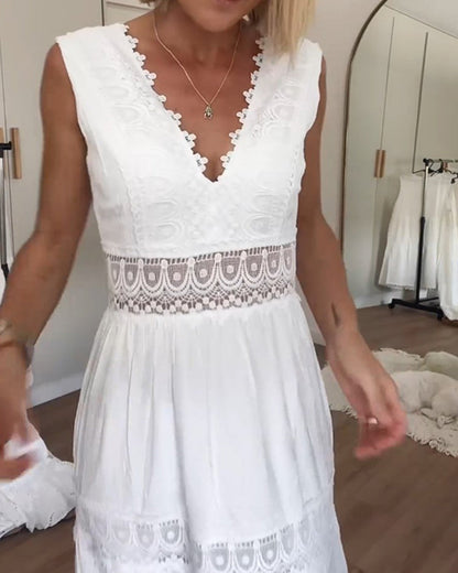 Charlotte Handcrafted Lace Dress with V-Neckline