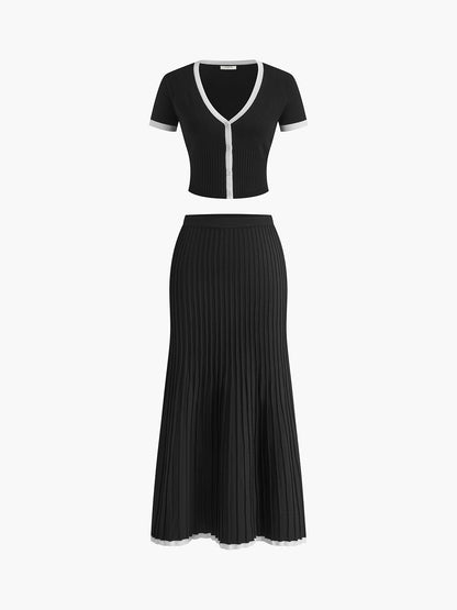 Monaco Minimalism Contrast Trim Skirt Set