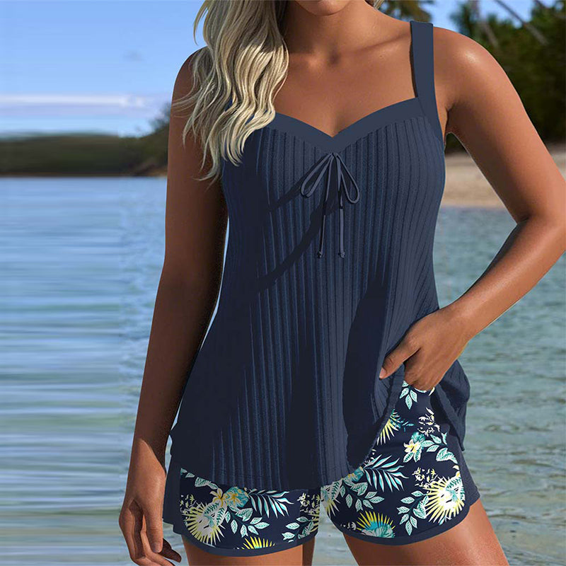 Anna Striped Tankini with Two-Piece Beach Shorts