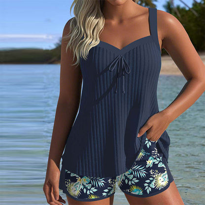 Anna Striped Tankini with Two-Piece Beach Shorts