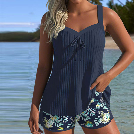 Anna Striped Tankini with Two-Piece Beach Shorts
