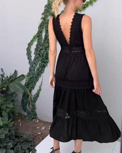 Charlotte Handcrafted Lace Dress with V-Neckline