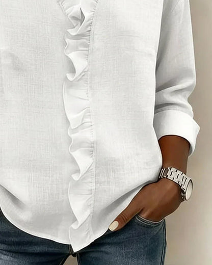 Luna Blouse with Ruffles, V-Neck and Long Sleeves
