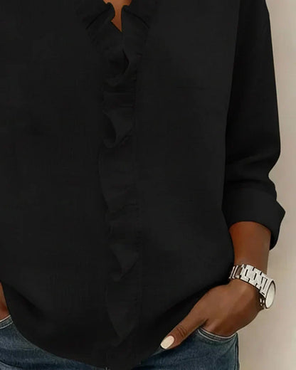 Luna Blouse with Ruffles, V-Neck and Long Sleeves