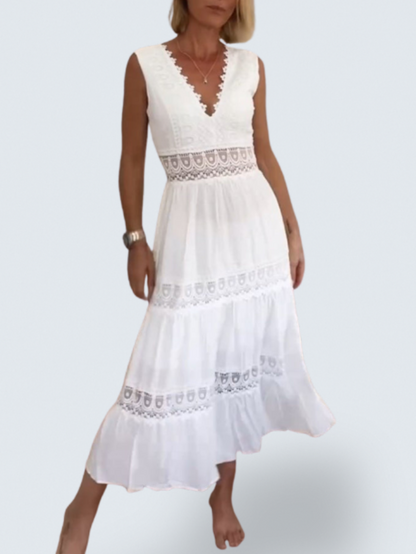 Charlotte Handcrafted Lace Dress with V-Neckline