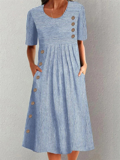 Aubrey Elegant Striped Summer Midi Dress