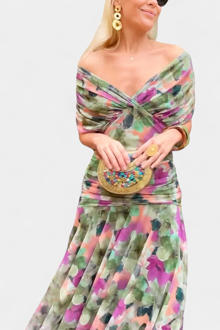 Bella Long Floral V-Neck Dress