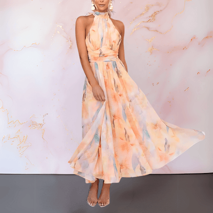 Olivia Halterneck Watercolour Print Dress