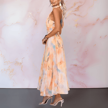 Olivia Halterneck Watercolour Print Dress
